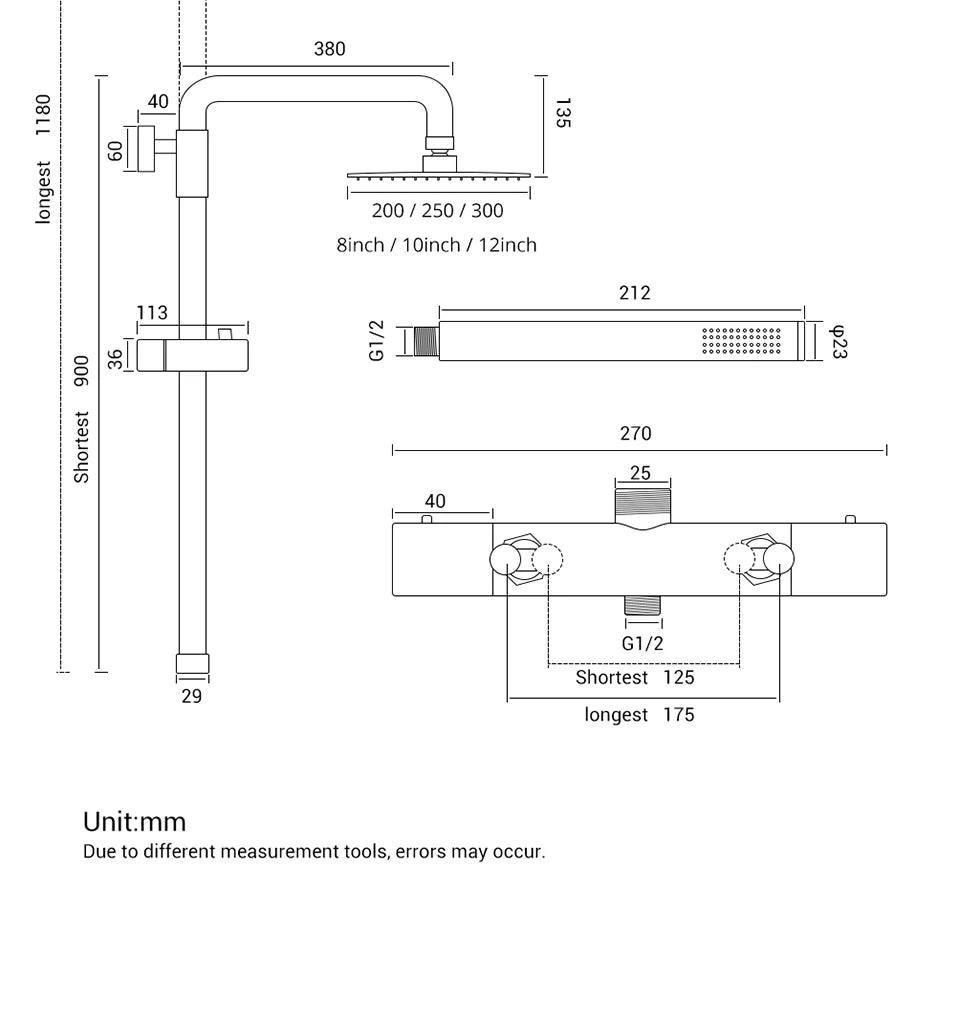Rose Gold Thermostatic Shower Falcet Sets Wall Mount