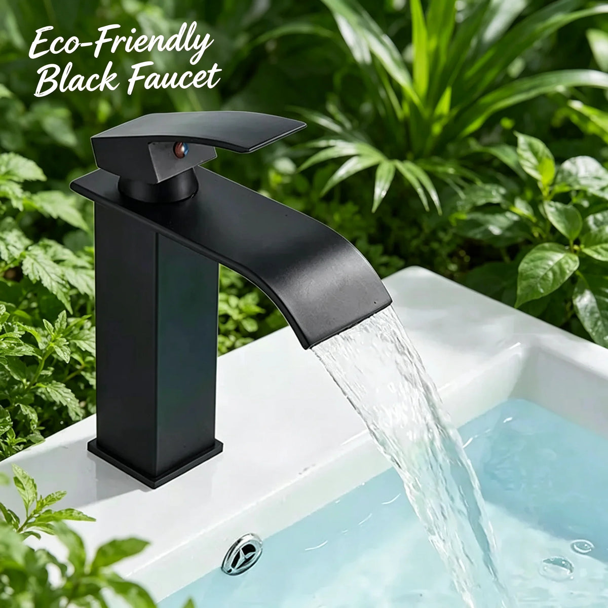 Matte Black Modern Bathroom Sink Faucet Waterfall Spout