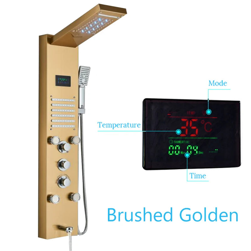 Black/Brushed Stainless Steel 5-Function Waterfall Rain Shower