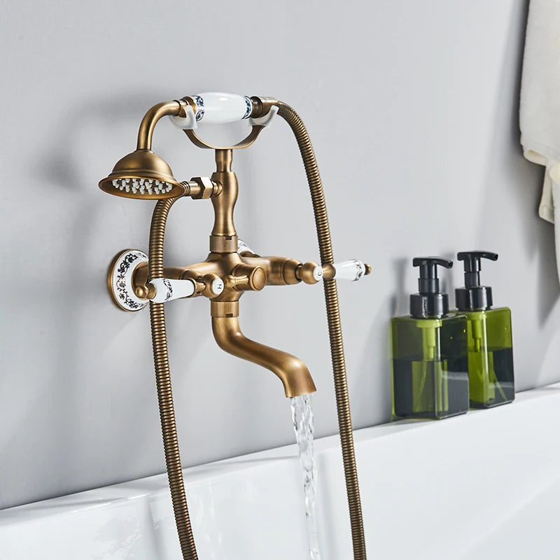 Retro Antique Brass Black Bronze Bathtub Shower Faucets