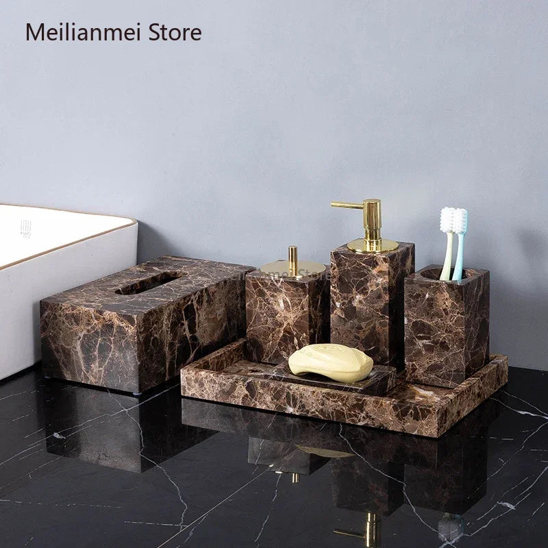 Dark Natural Marble Bathroom Brown Luxury Toothbrush Holder