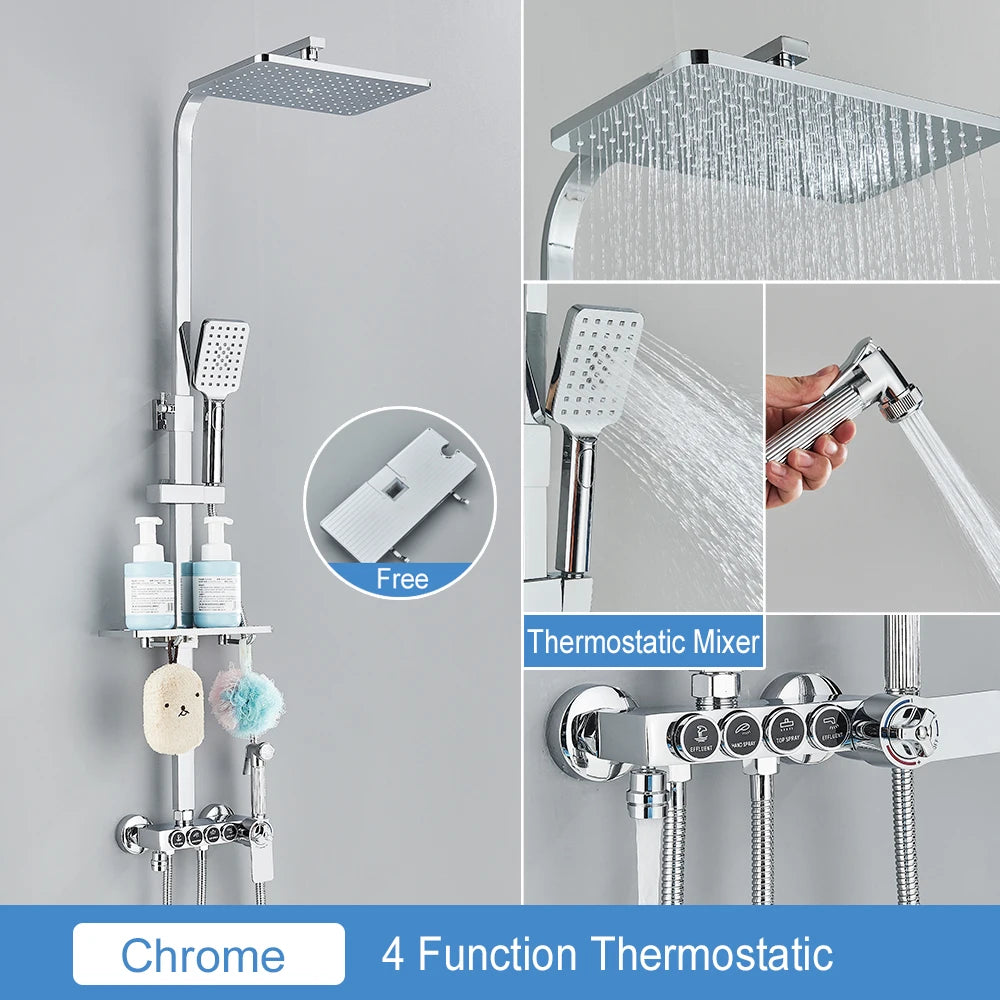 Black Thermostatic Lcd Shower Faucet Temperature Display Rainfall