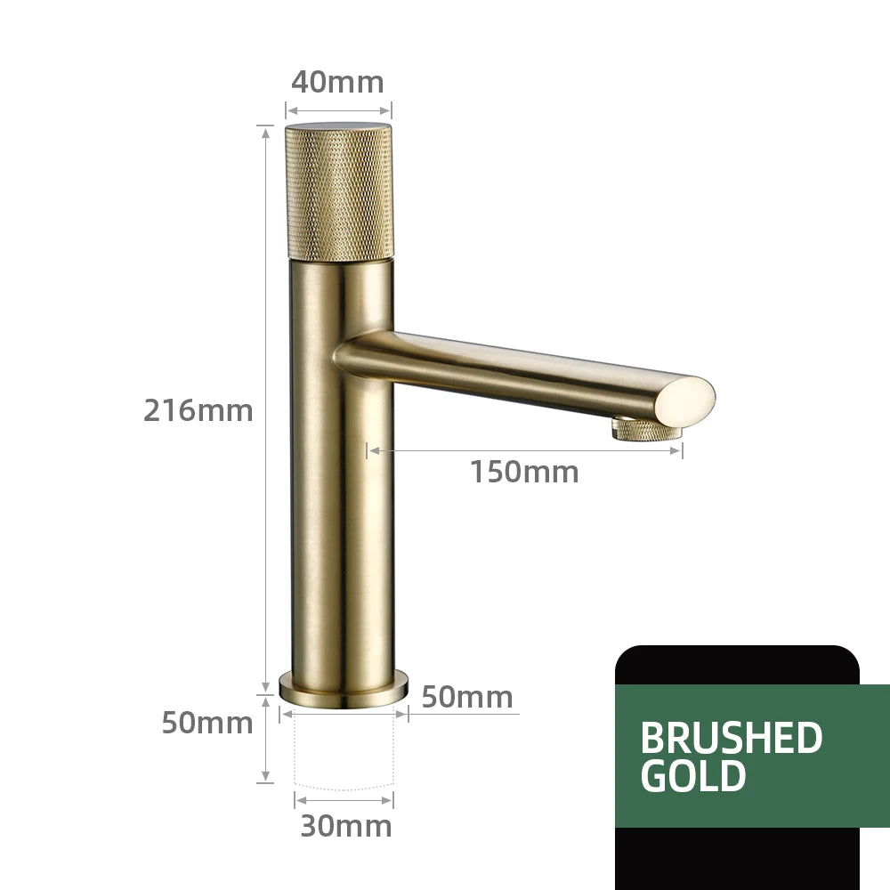 Knurled Faucet Brushed Gold Basin Faucet Bathroom Taps