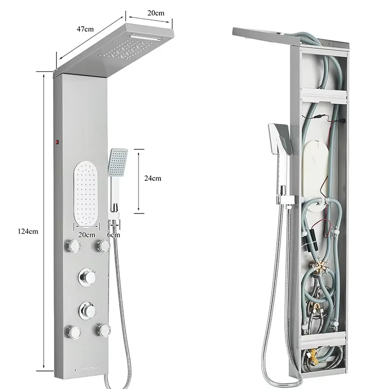 Black/Brushed Stainless Steel 5-Function Waterfall Rain Shower