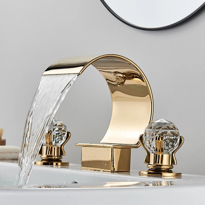 Saeuwtowy Crystal Handle Waterfall Bathroom Basin Faucet Hole