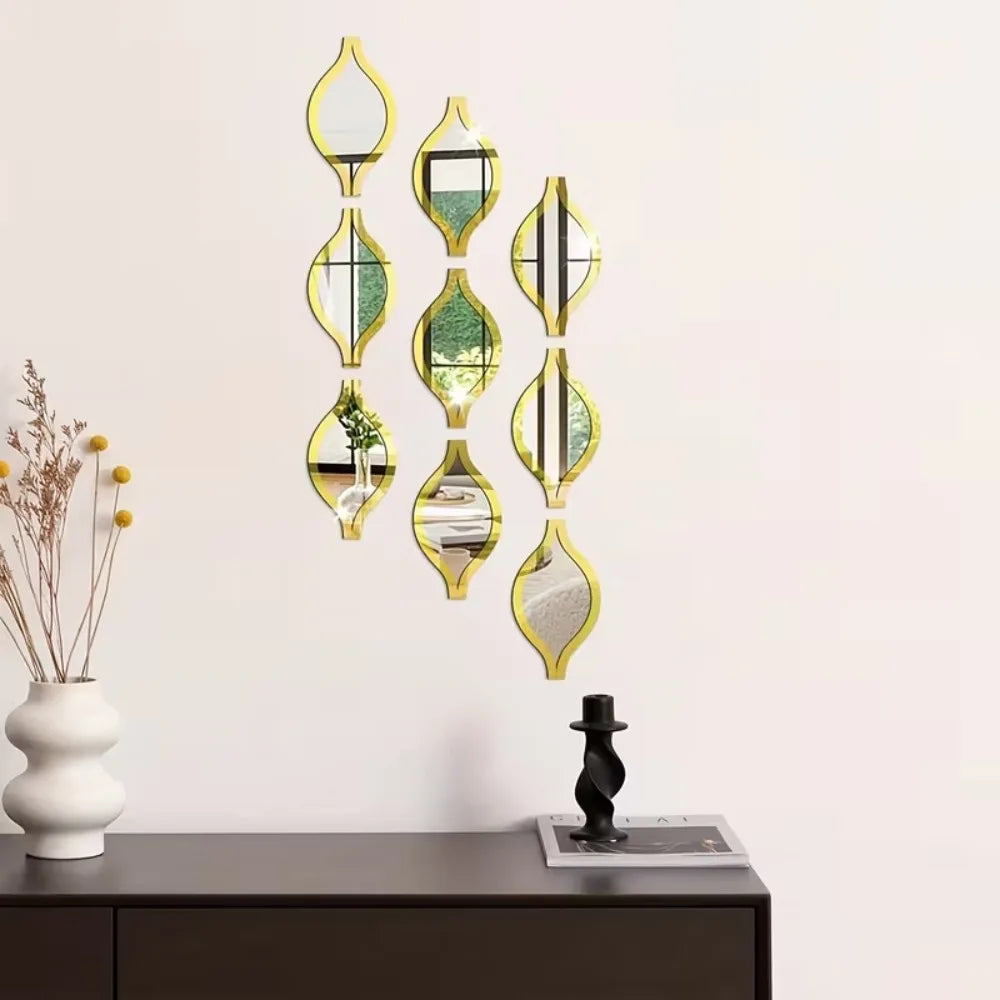 6/12pcs Gold Teardrop Wall Mirror Combinationartisticdecorative