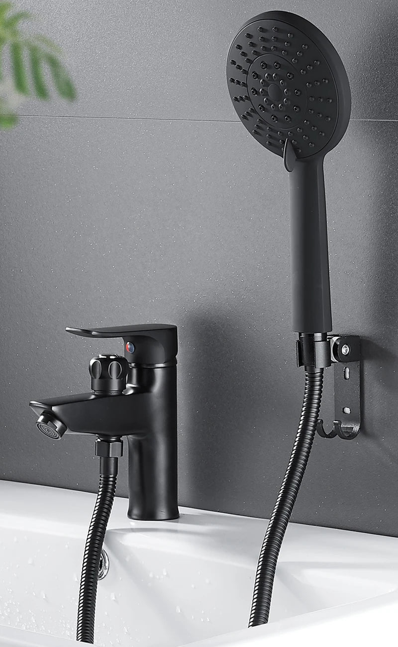 Brass Bathroom Basin Faucet Black Handle Tap Sink