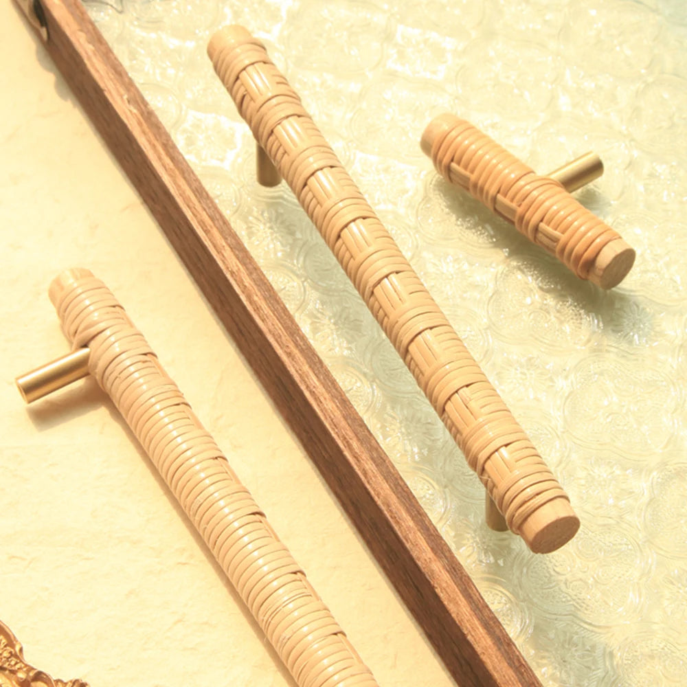 Wooden Rattan Cabinet Door Handles Unique Drawer Pulls