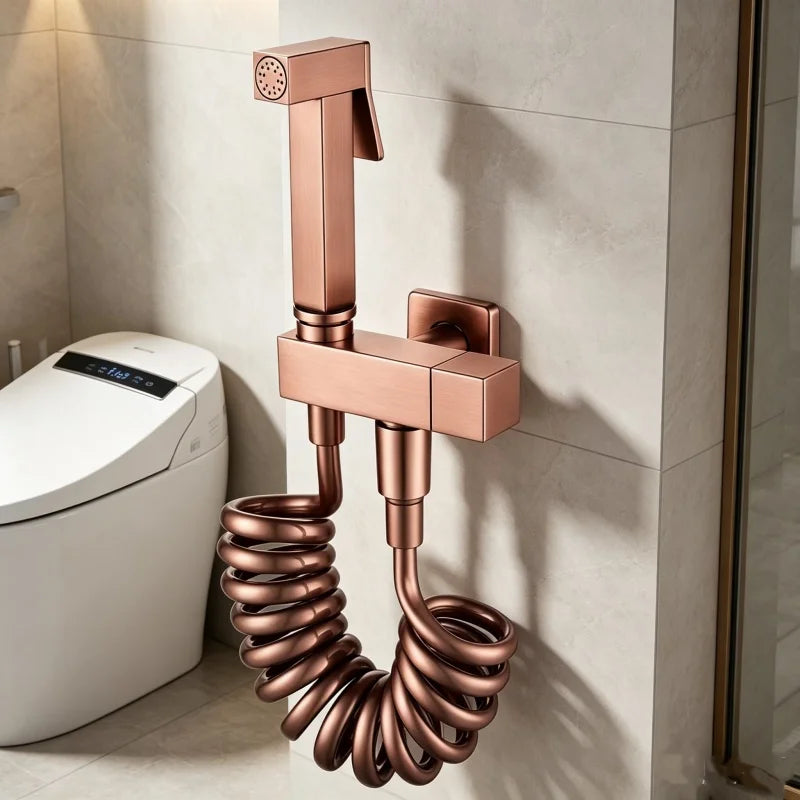 Brushed Rose Gold Brass Handheld Bidet High Voltage