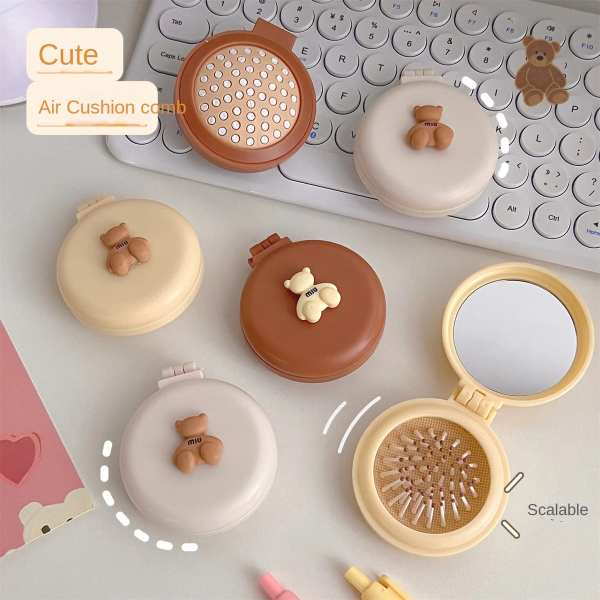 Cute Cartoon Foldable Comb Makeup Mirror Air Cushion
