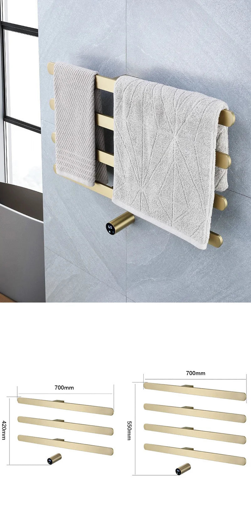 Brushed Gold Hidden Installation Towel Warmers Temperature Time
