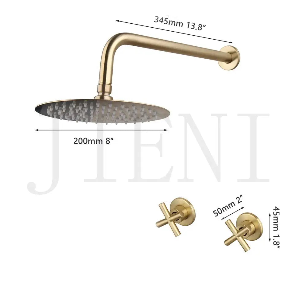 Jieni Inch Brushed Gold Rainfall Shower Faucet Sets
