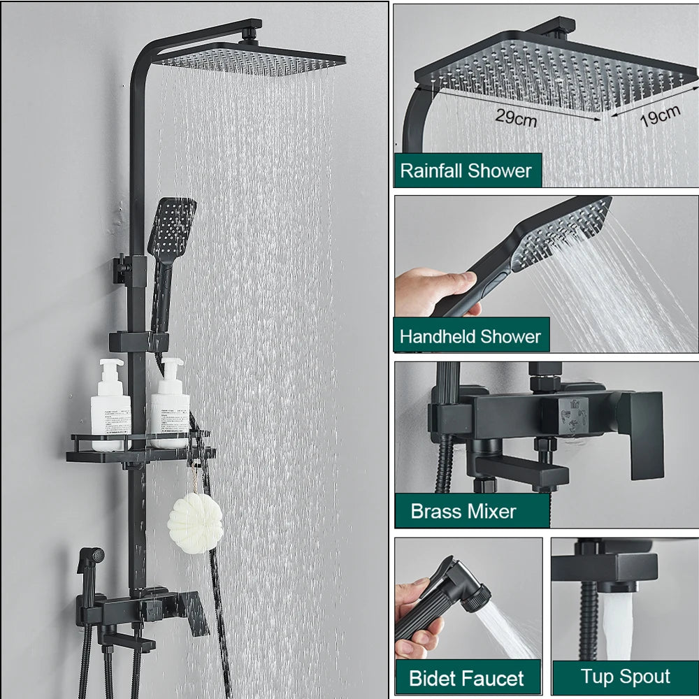 Shower Faucet Rainfall 3/4-Ways Bathtub Tap Bathroom Shelf