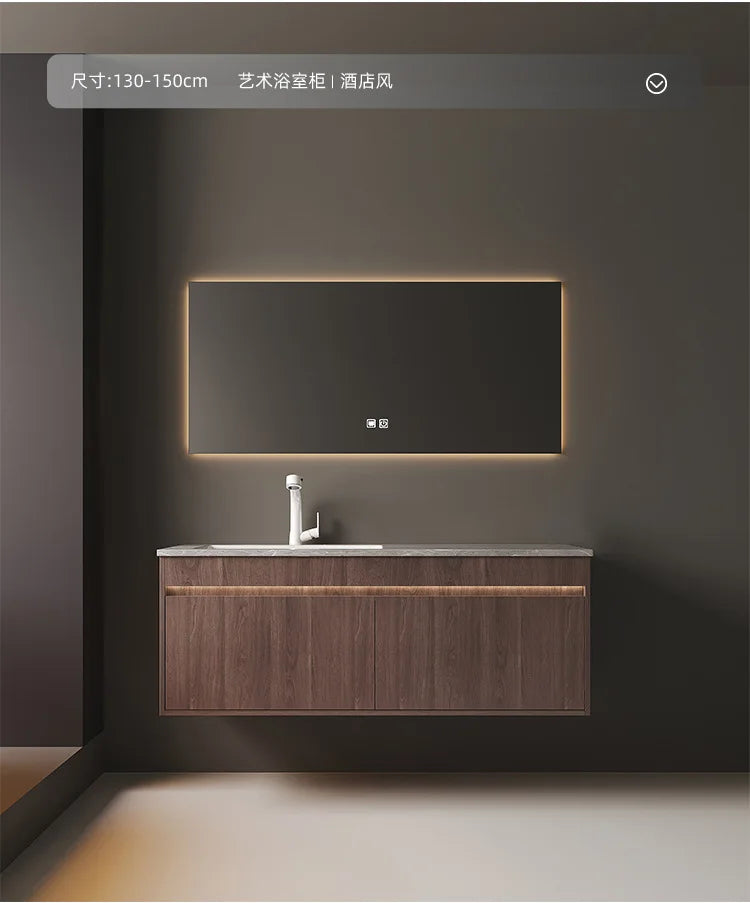 Light Luxury Bathroom Cabinets Rock Slab Integrated Washbasin