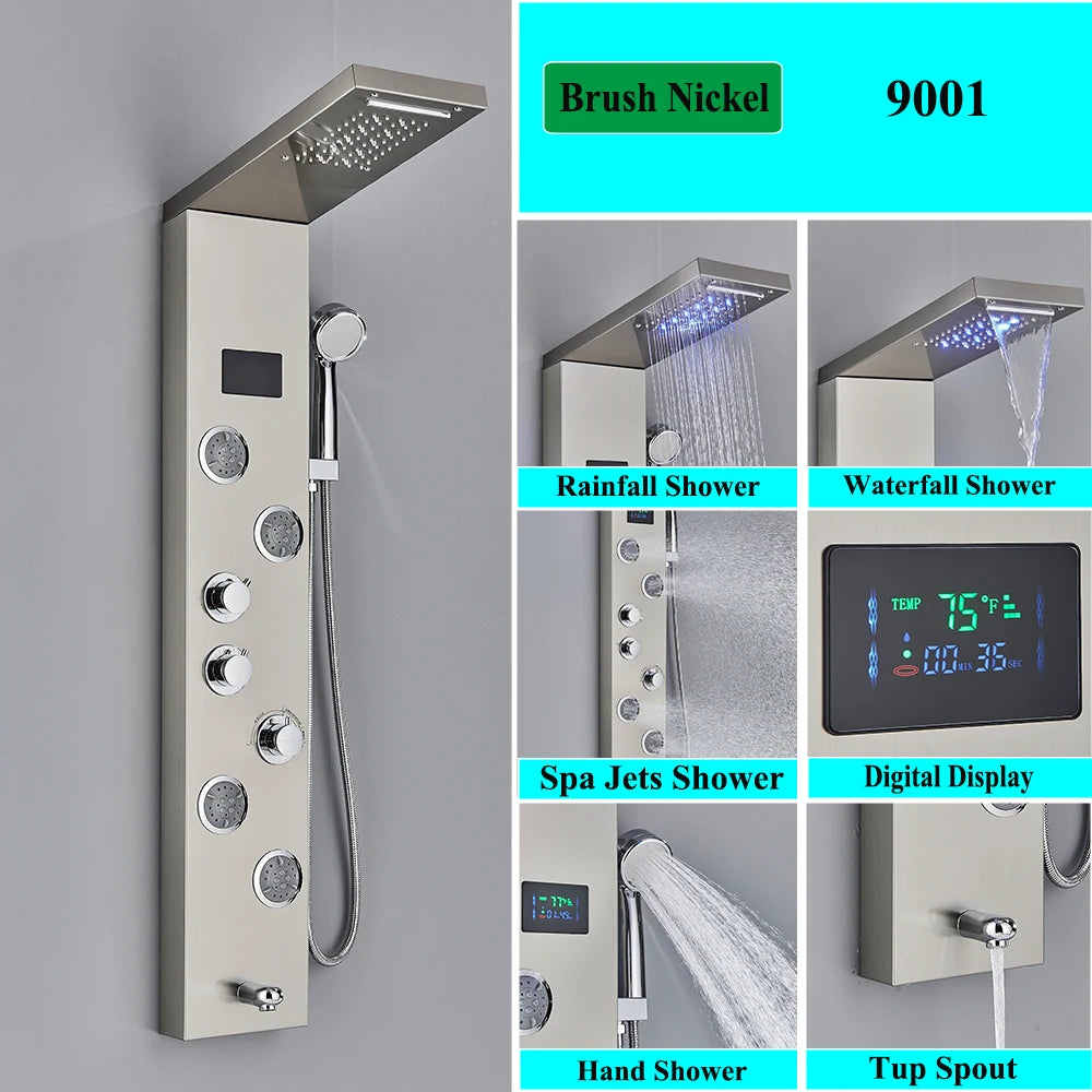 Led Shower Panel Tower System Rain Waterfall Shower