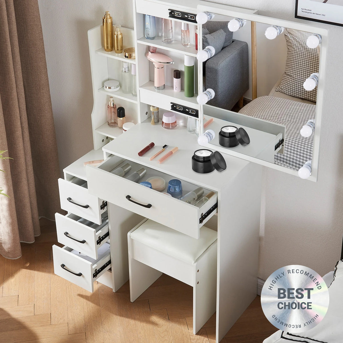 Dressing Table Mirror Led Light Storage Stool Lighting