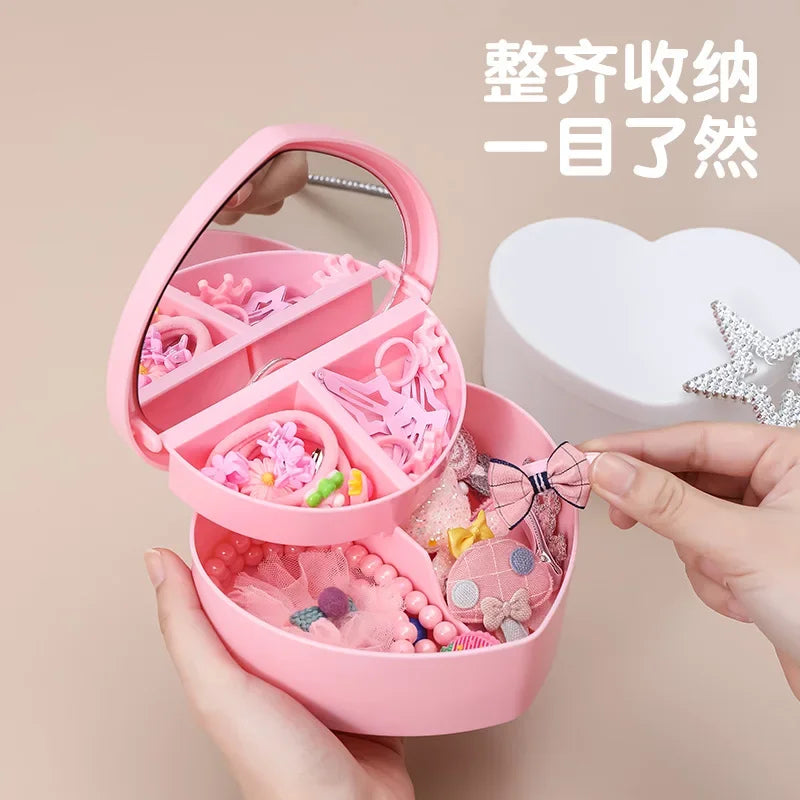 Pink Girl Heart Makeup Jewelry Storage Box Desktop