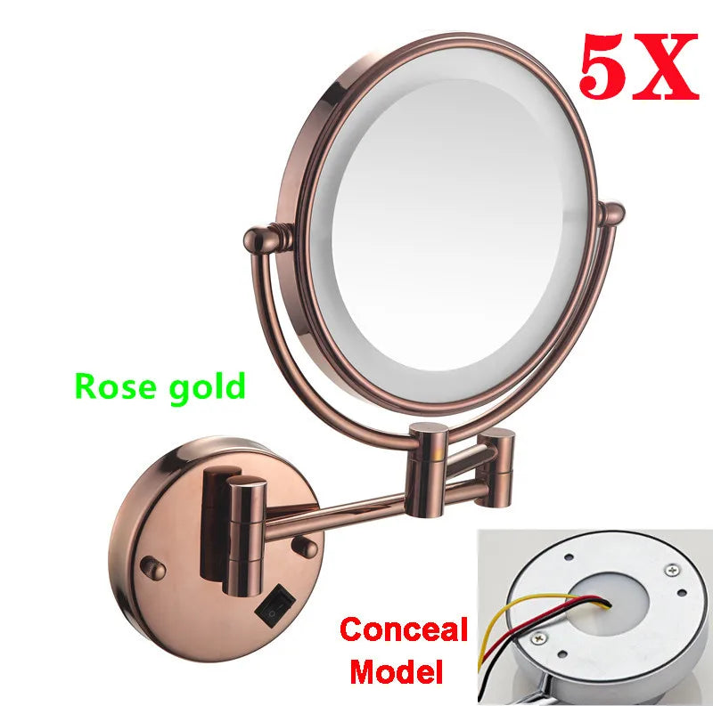 5x Magnifying Led Folding Bathroom Mirrors Wall Mounted