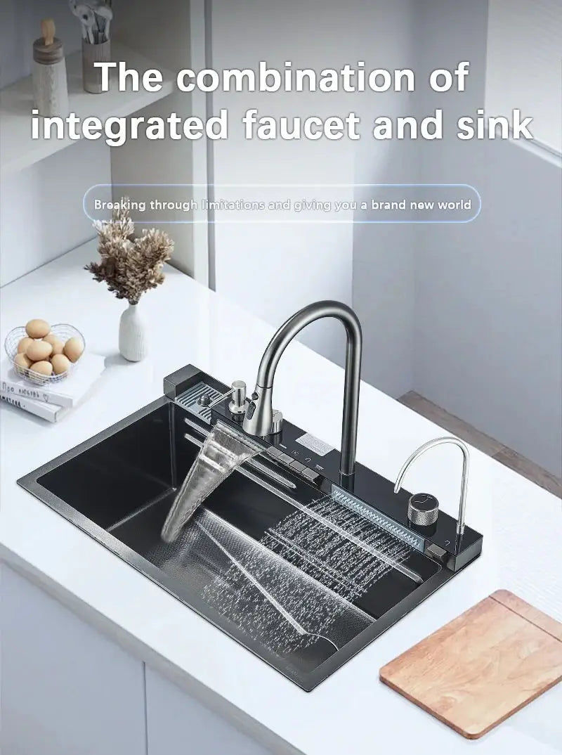 304 Stainless Steel Waterfall Sink Large Slot Integrated