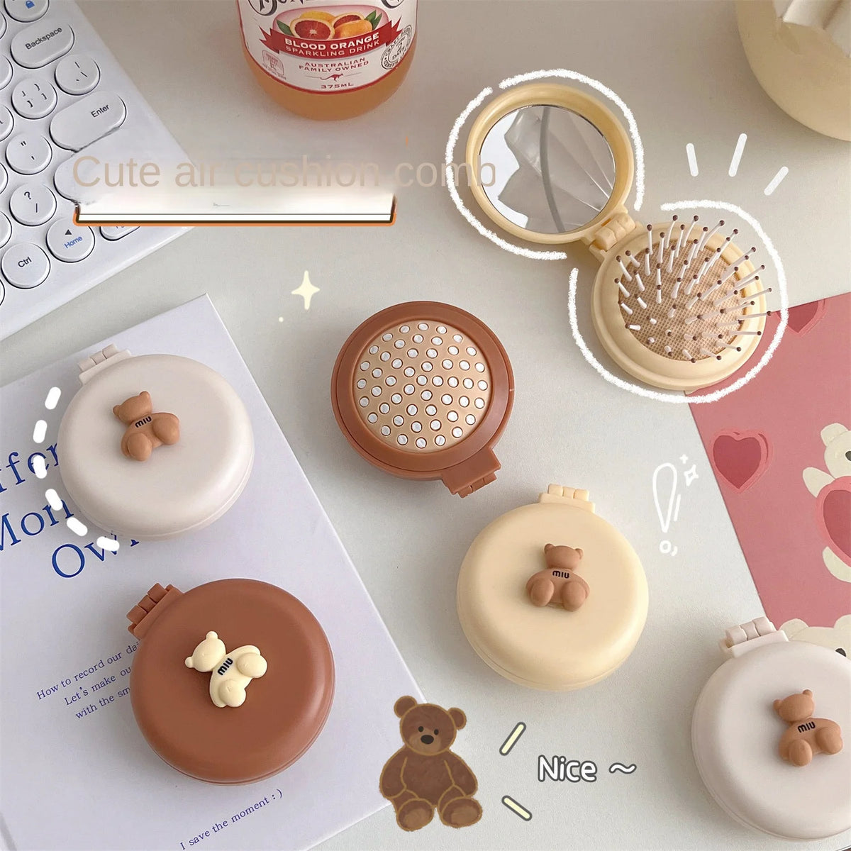 Cute Cartoon Foldable Comb Makeup Mirror Air Cushion