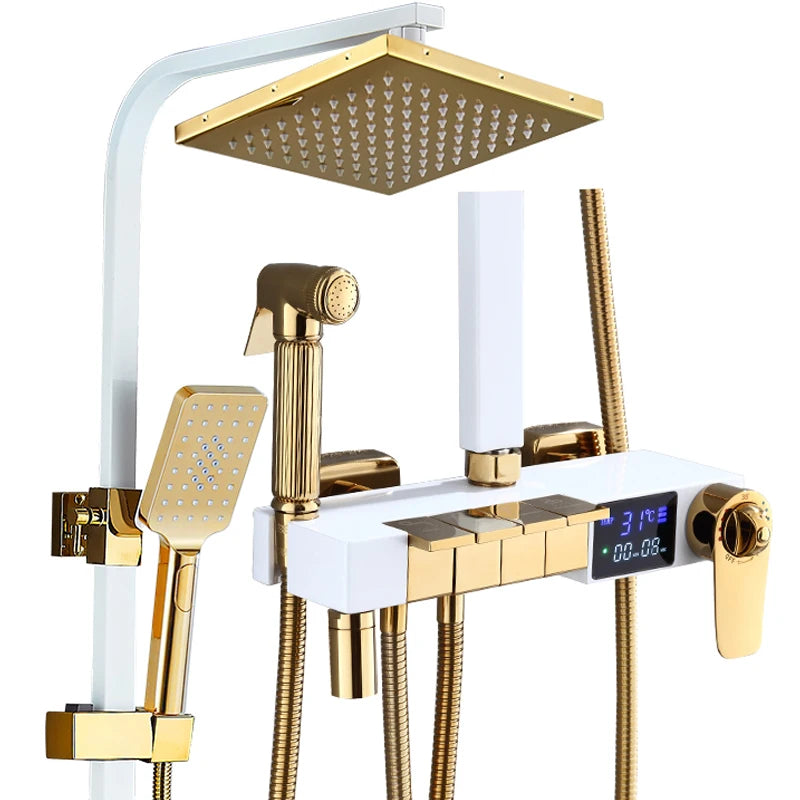 Brushed Gold Thermostatic Digital Bathroom Shower Inch Rain