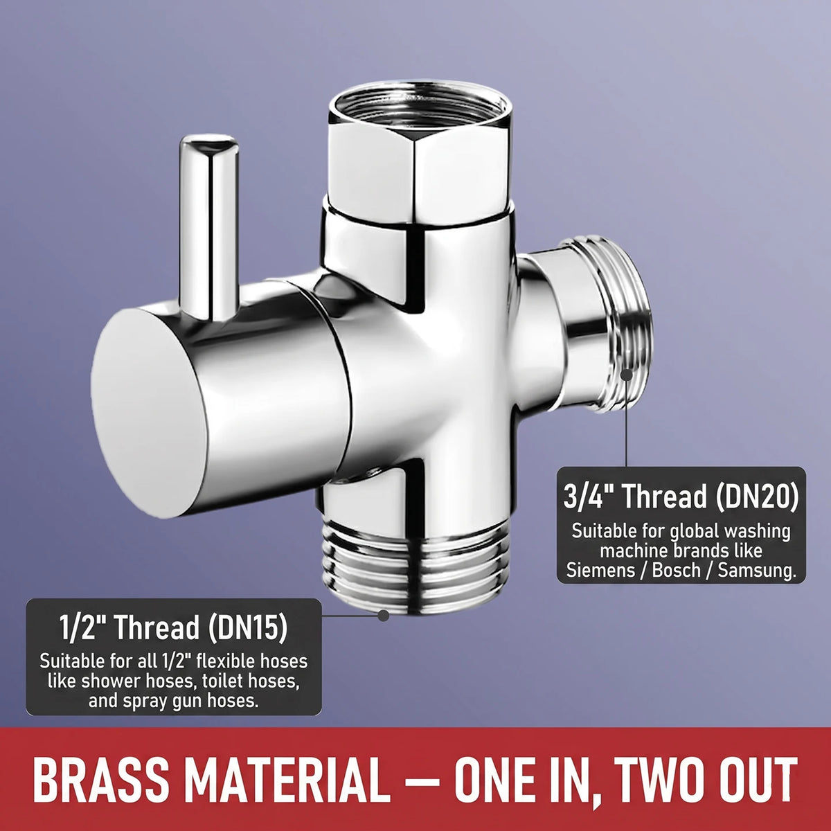 Solid Brass Shower Faucet Diverter Valve Two Way