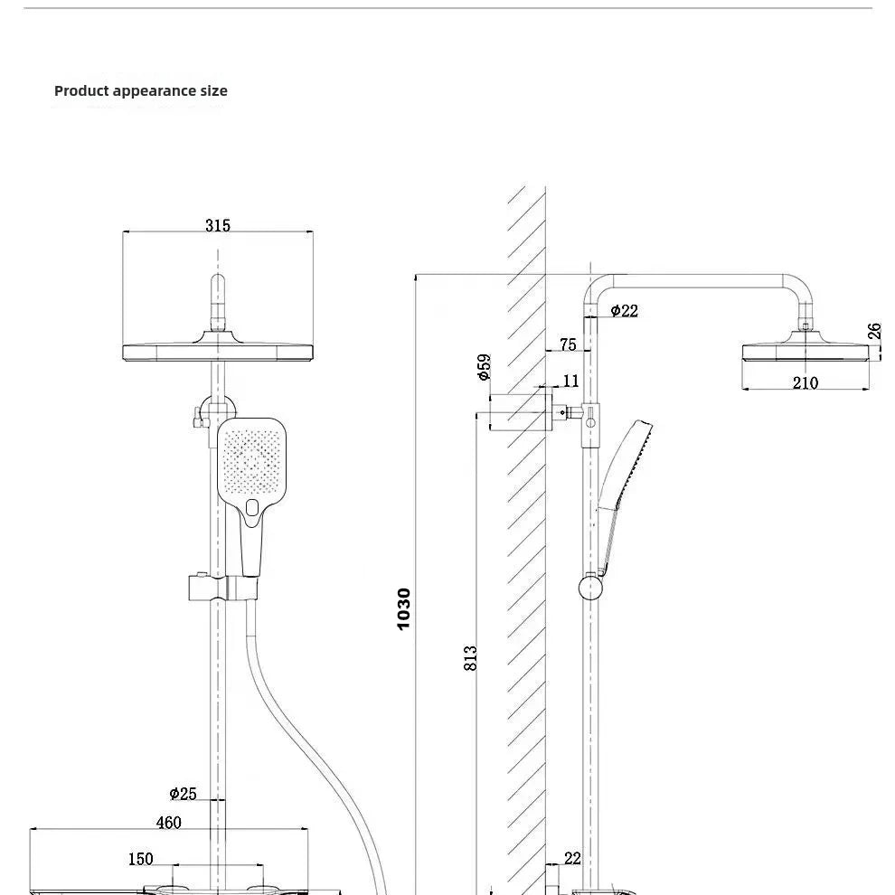 Digital Display Shower Bathroom Rainfall Piano Button Showers