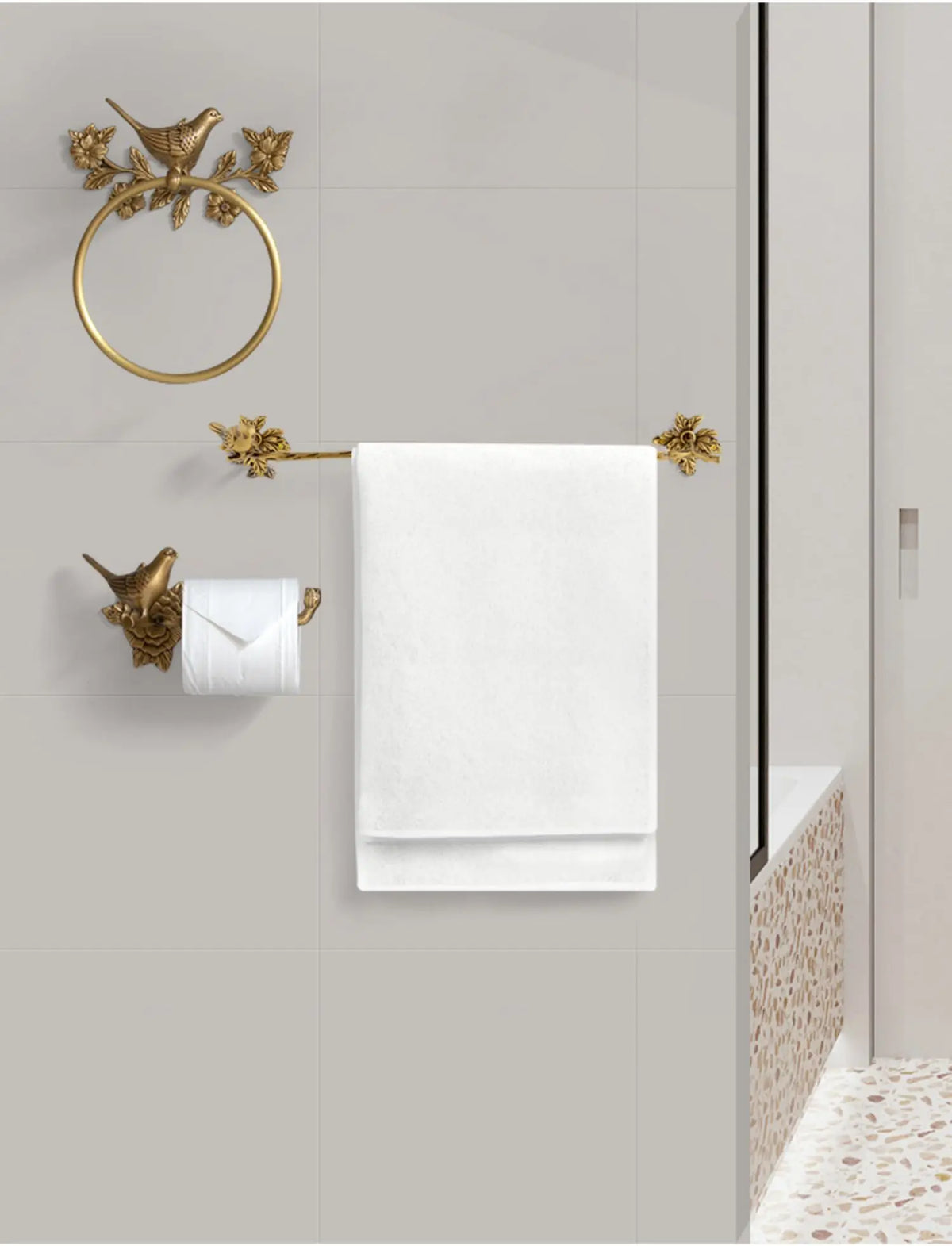 Retro Brass Bird Towel Ring Storage Rack Perforation-Free