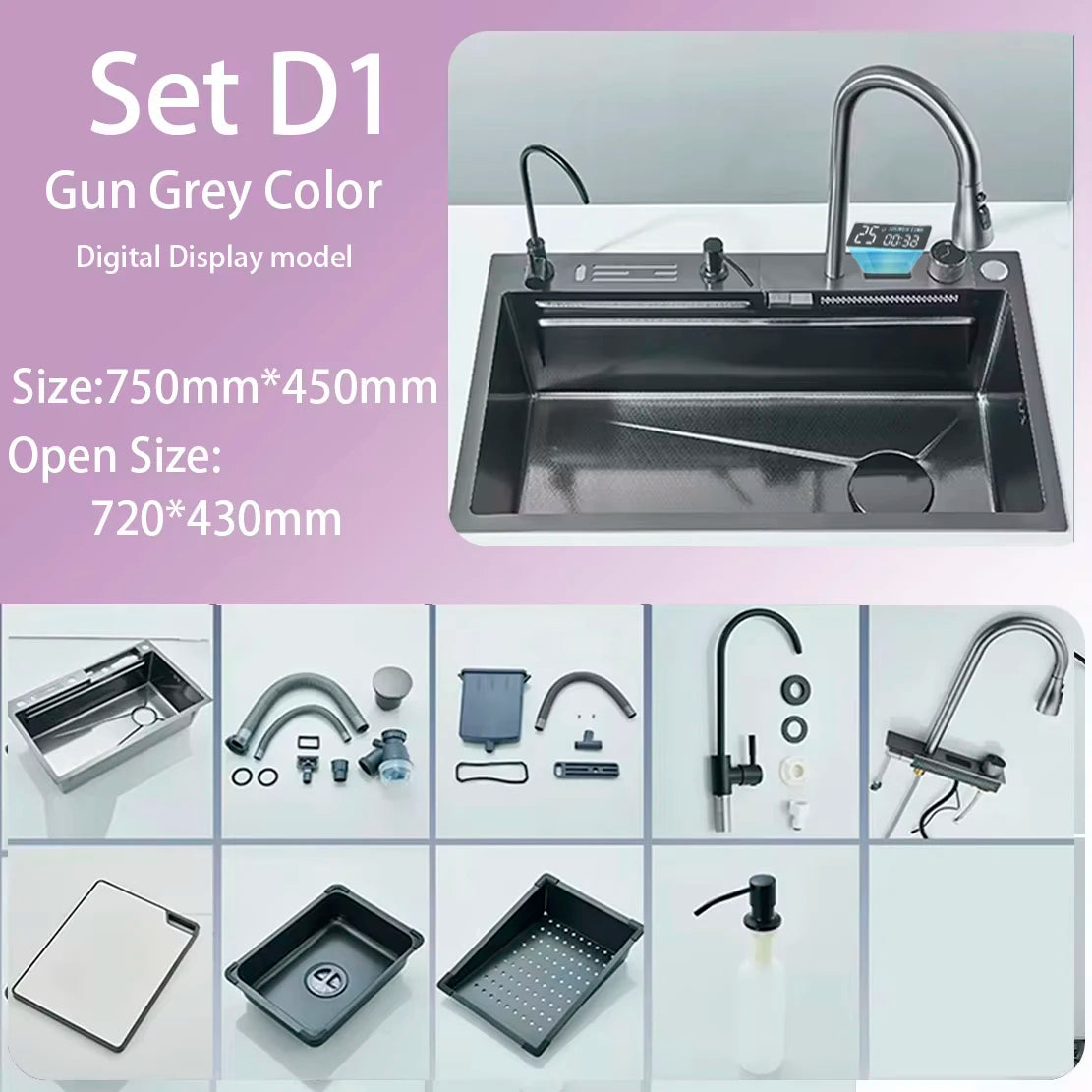 304 Stainless Steel Waterfall Sink Large Slot Integrated
