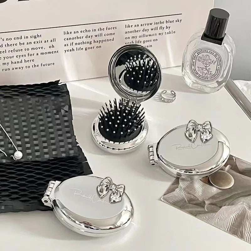 Mini Silver Folding Comb Makeup Mirror Women Girl