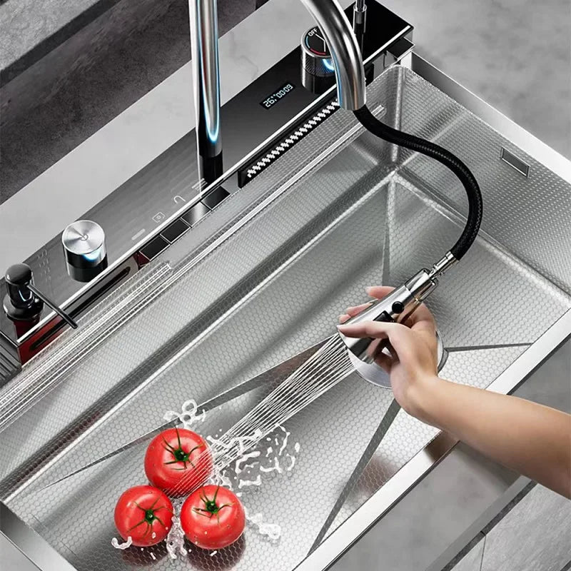 Silver Slot Stainless Steel Waterfall Sink Digital Display