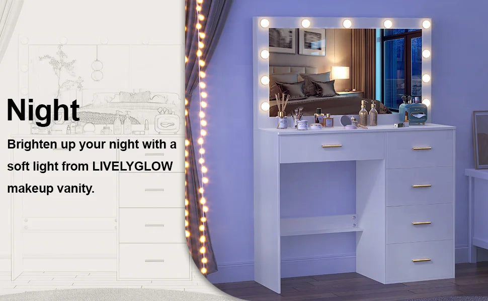 White Dressing Table Large Hollywood Mirror 11 Led