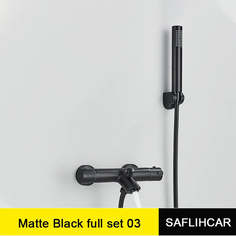 Black Thermostatic Bathroom Shower Faucet Dual Handle Bathtub