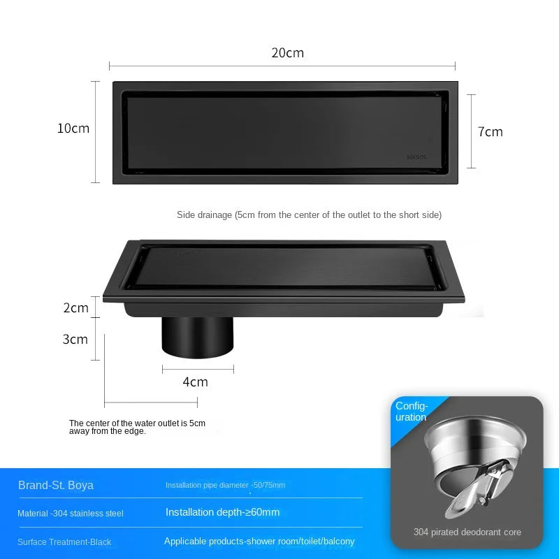 Invisible Tile Floor Drain Brshed Gold Black 304