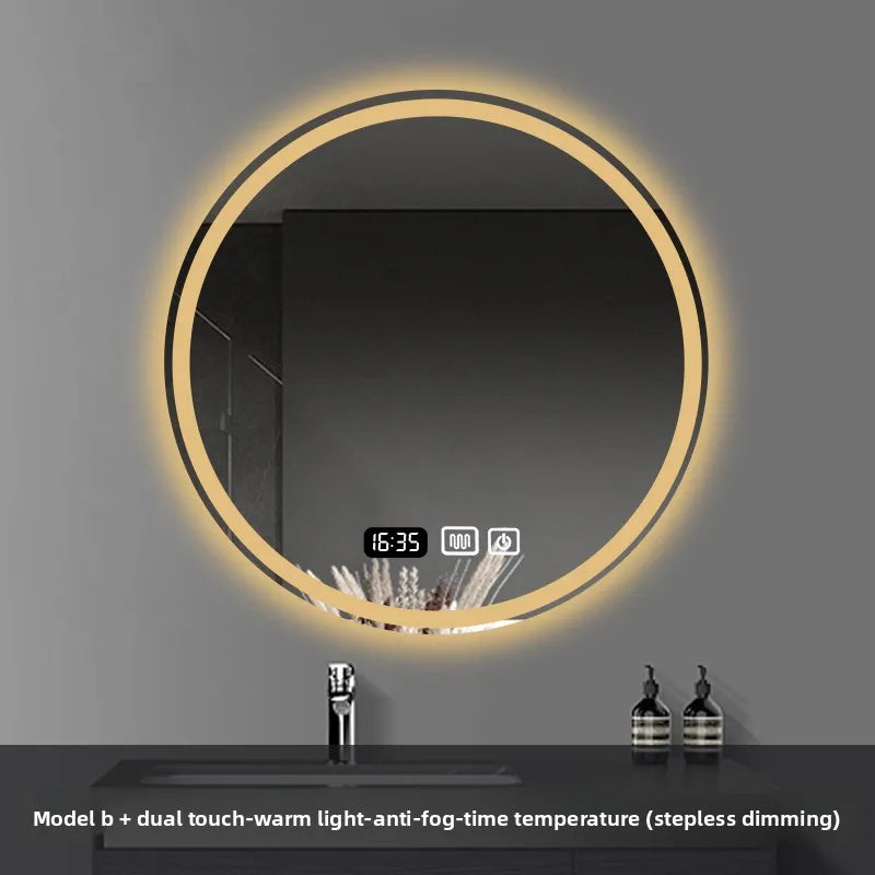 Round Smart Bathroom Mirror Wall-Mounted Led Light Touch