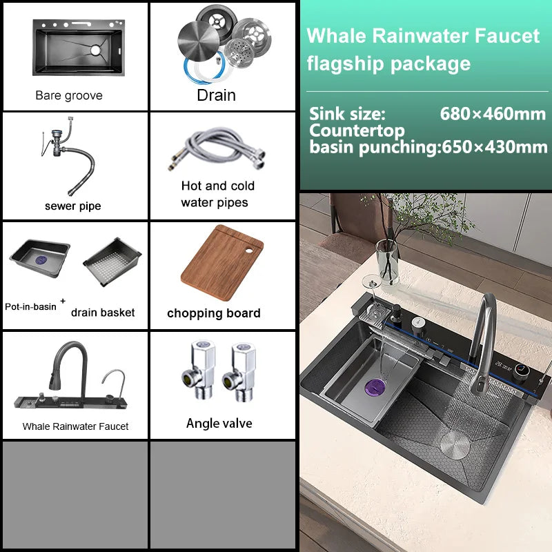 Extra Large Stainless Steel Waterfall Sink Embossed Solt