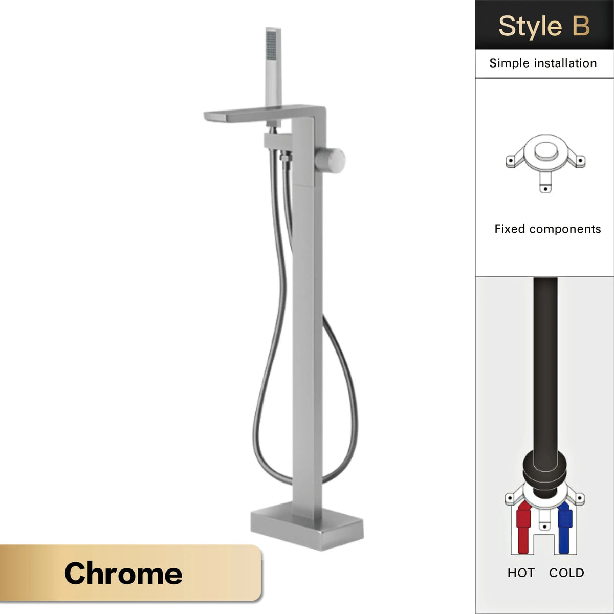 Luxury Black Brass Bathroom Faucet Floor Standing Design