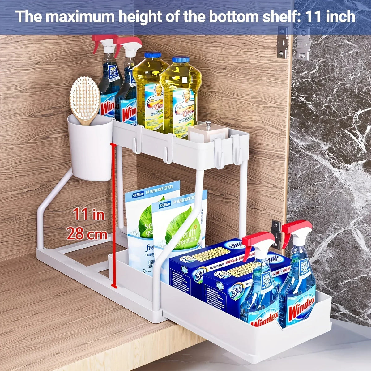 2-Tier Sliding Under Sink Organizer Space-Saving Bathroom Cabinet