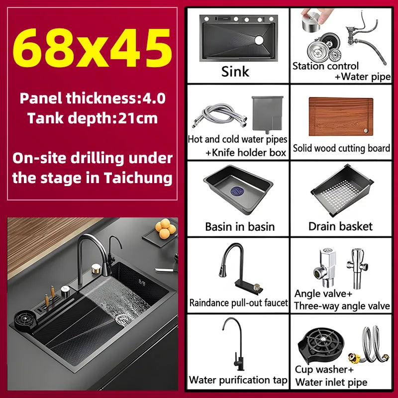 Double Waterfall Mode Large Capacity Sink Double-Track