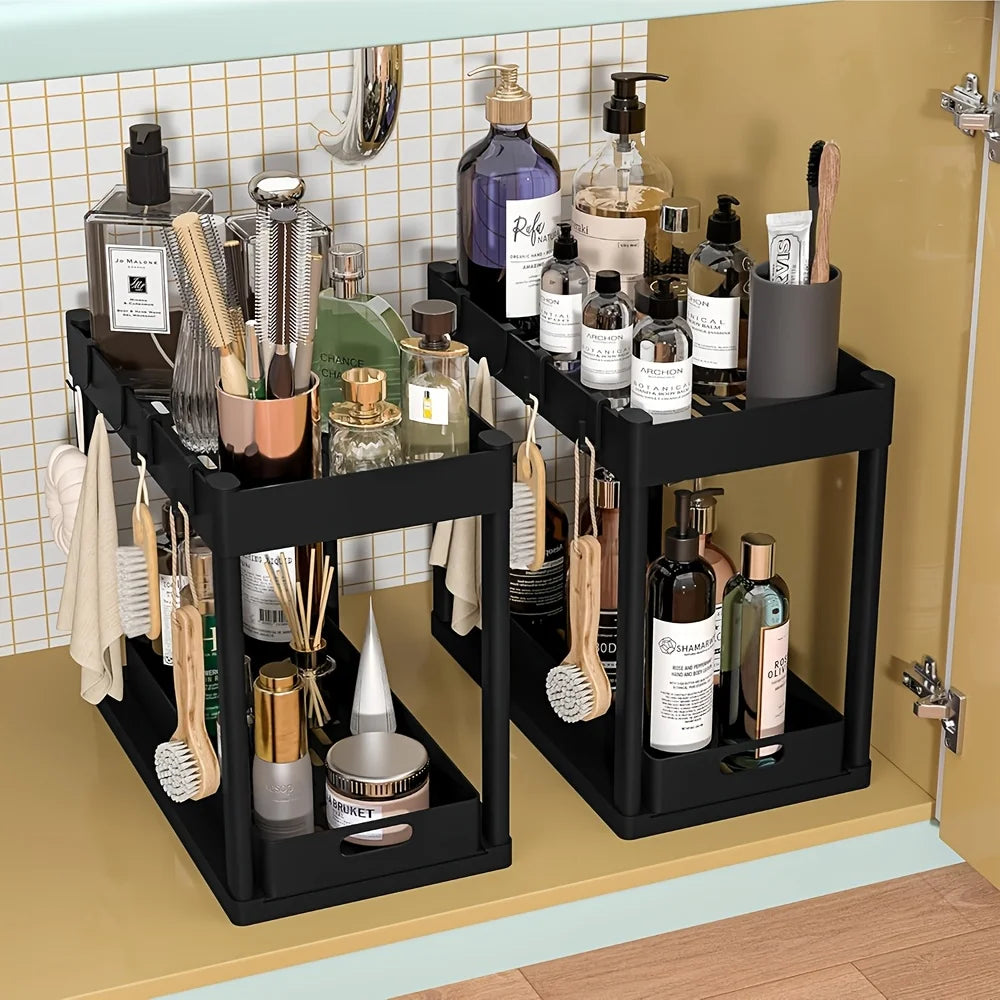 2-Tier Sliding Under Sink Organizer Space-Saving Bathroom Cabinet