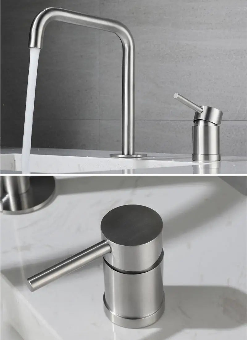 Stainless Steel Bathroom Basin Faucet Deck Mount 360