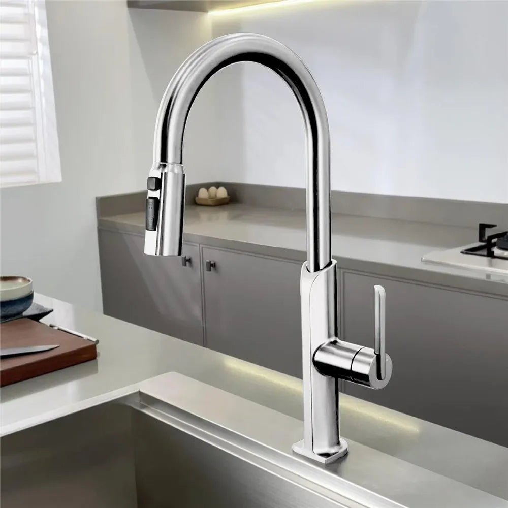 Brushed Gold Pull Out Faucet Sus304 Sink Faucet