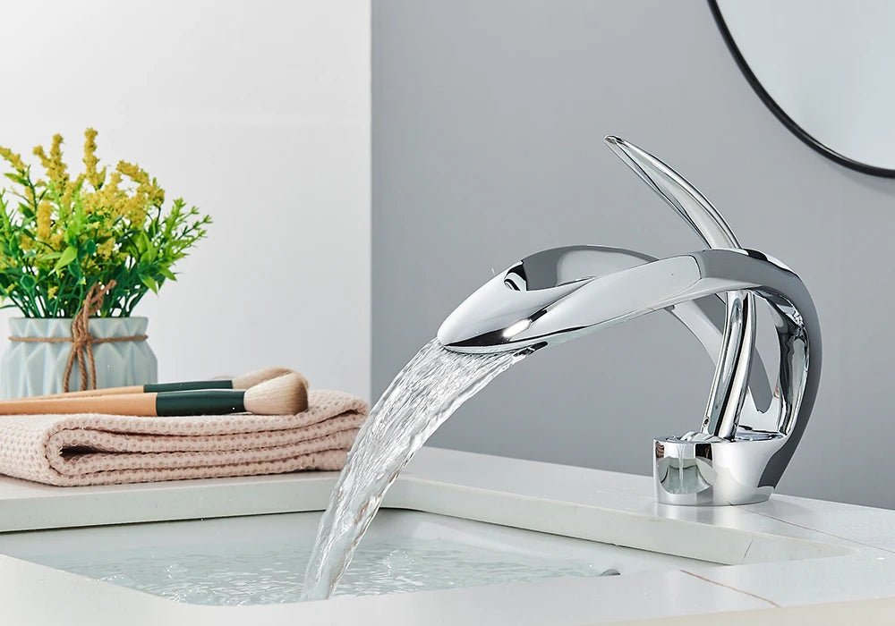 Rozin Luxury Black Basin Faucet Grey Bathroom Waterfall
