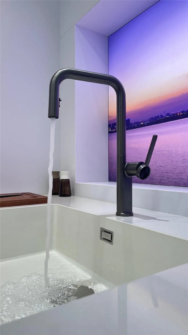 Brushed Gold Pull Out Faucets Brass Rose Gold