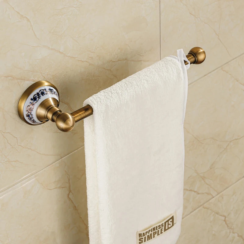 Antique Brushed Solid Brass Bathroom Sets European Porcelain