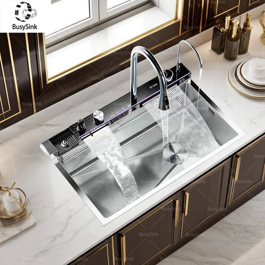 Silver Slot Stainless Steel Waterfall Sink Digital Display