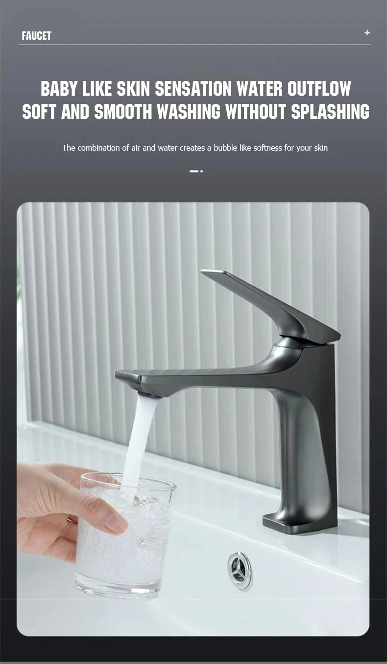 Brass Core Modern Bathroom Sink Faucet Handle Deck