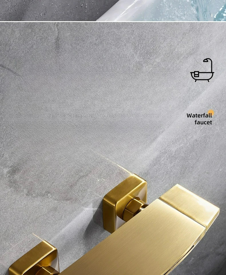 Brushed Gold Bath Shower Faucet Brass Bathtub Faucet