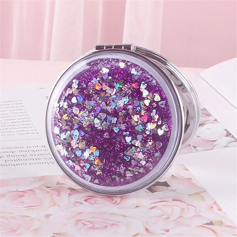 Quicksand Makeup Mirror Shiny Bling Magnifying Foldable Mirror