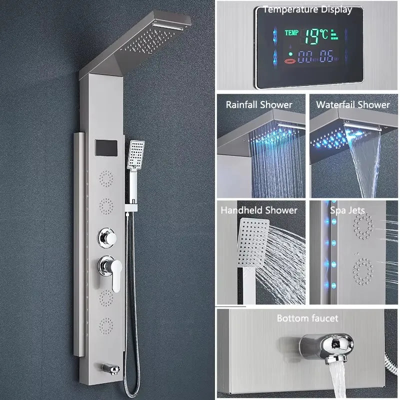 Rain Waterfall Shower Panel Faucet Body Massage Jets